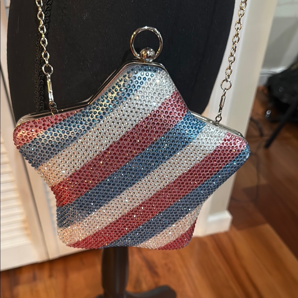 Red and Blue Striped Crossbody Bag with Long Strap